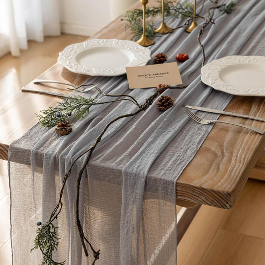6pcs Dusty Blue Gauze Rustic Cheesecloth Table Runner 120 in