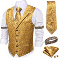 Mens Silk Paisley Waistcoat Set - 5PC Vest Tie Pocket Square