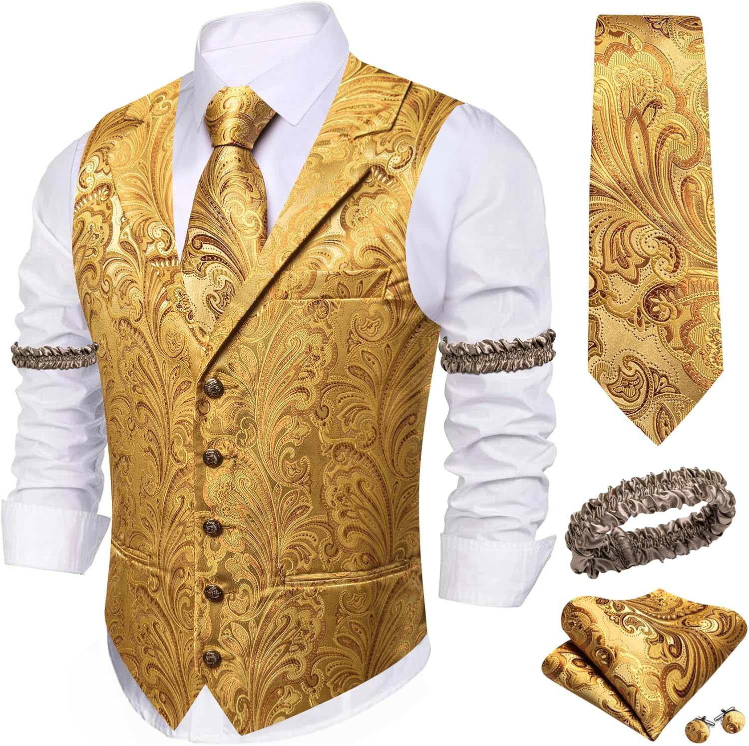 Stylish Barry.Wang Mens Silk Lapel Vest Tie Sleeve Holder Set