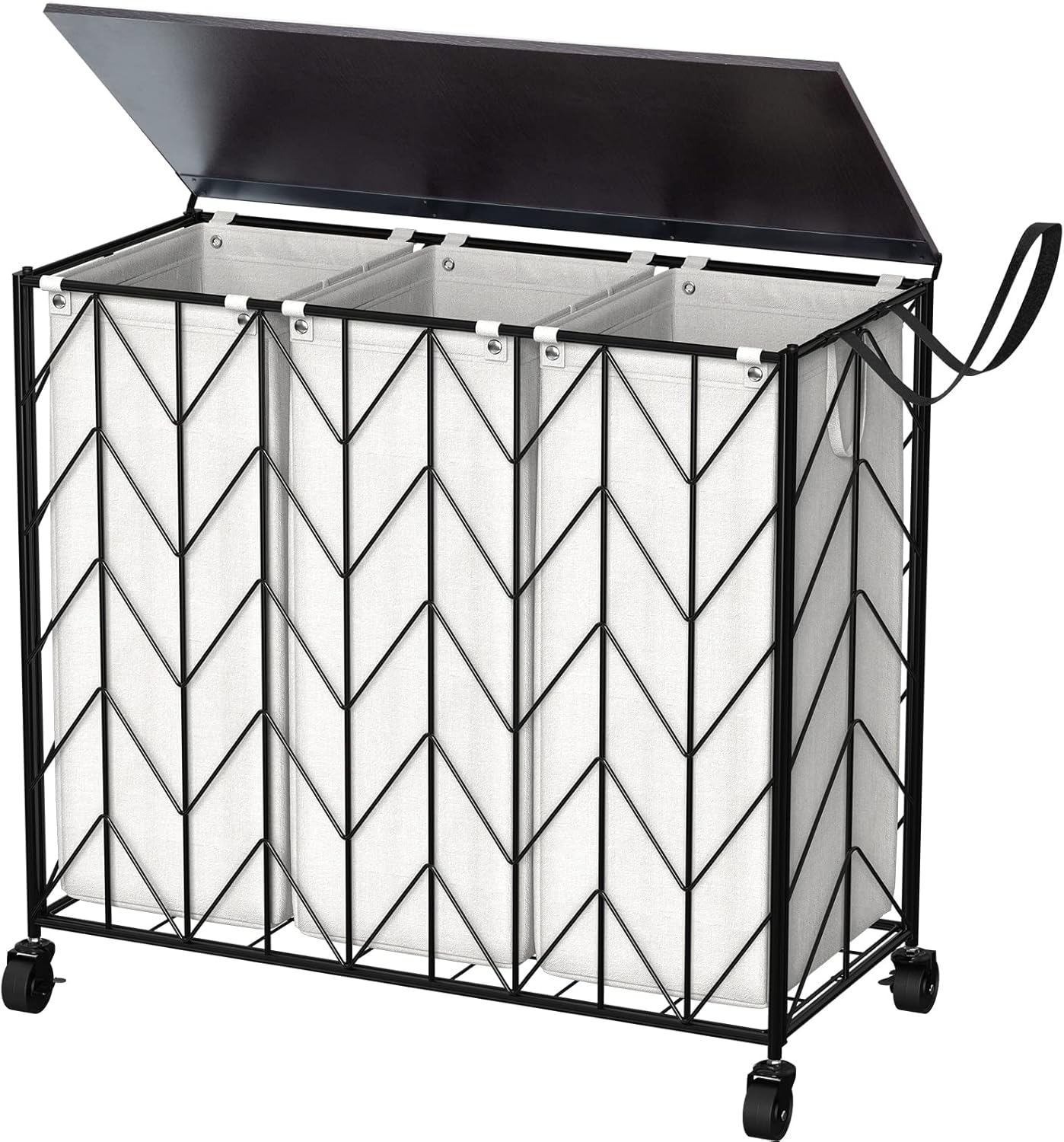 WOWLIVE Laundry Basket with Wheels, 142L 3 Section Hamper