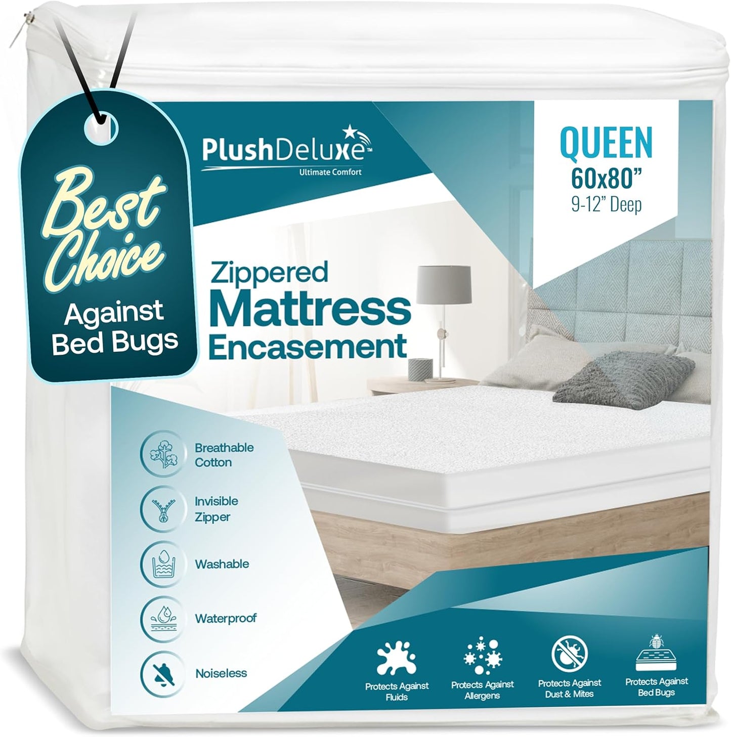 PlushDeluxe Queen Size Premium Mattress Encasement for Comfort