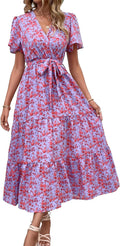 Swiss Dot Maxi Wrap Dress for Women - Flowy Boho Summer Dress