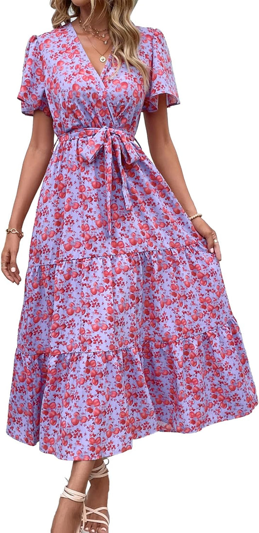 MASCOMODA Womens Summer Swiss Dot Maxi Dress for Weddings