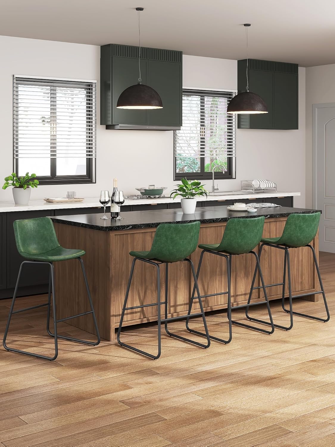 Modern Faux Leather Bar Stools Set of 6 for Kitchen Island