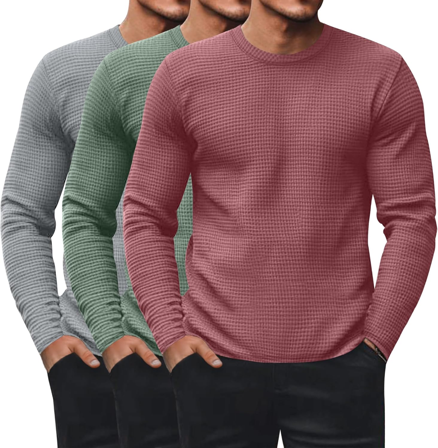 Men's Waffle Long Sleeve Shirts - Comfortable Thermal Tops