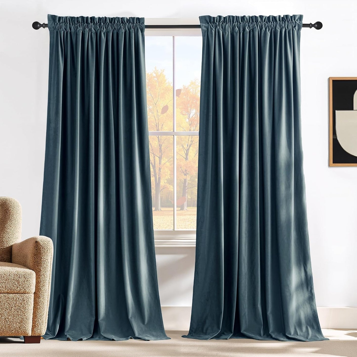 NICETOWN Blue Velvet Curtains - Luxurious Blackout Panels