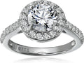 Platinum Plated Sterling Silver Round Halo Ring - Sparkling Value