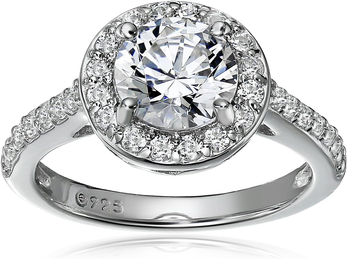 Stunning Platinum Plated Sterling Silver Halo Ring with Zirconia
