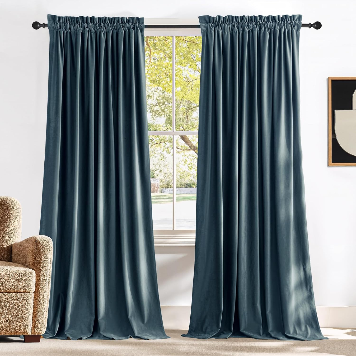 NICETOWN Blue Velvet Curtains - Luxurious Blackout Panels