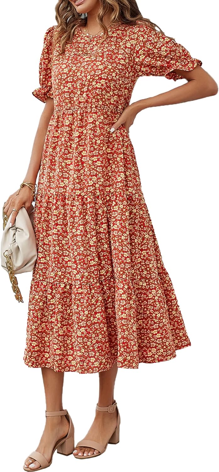 PRETTYGARDEN Summer Floral Midi Dress for Women - Stylish & Cute