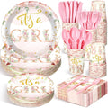 Baby Shower Plates Set Floral Pink Tableware for 50 Guests