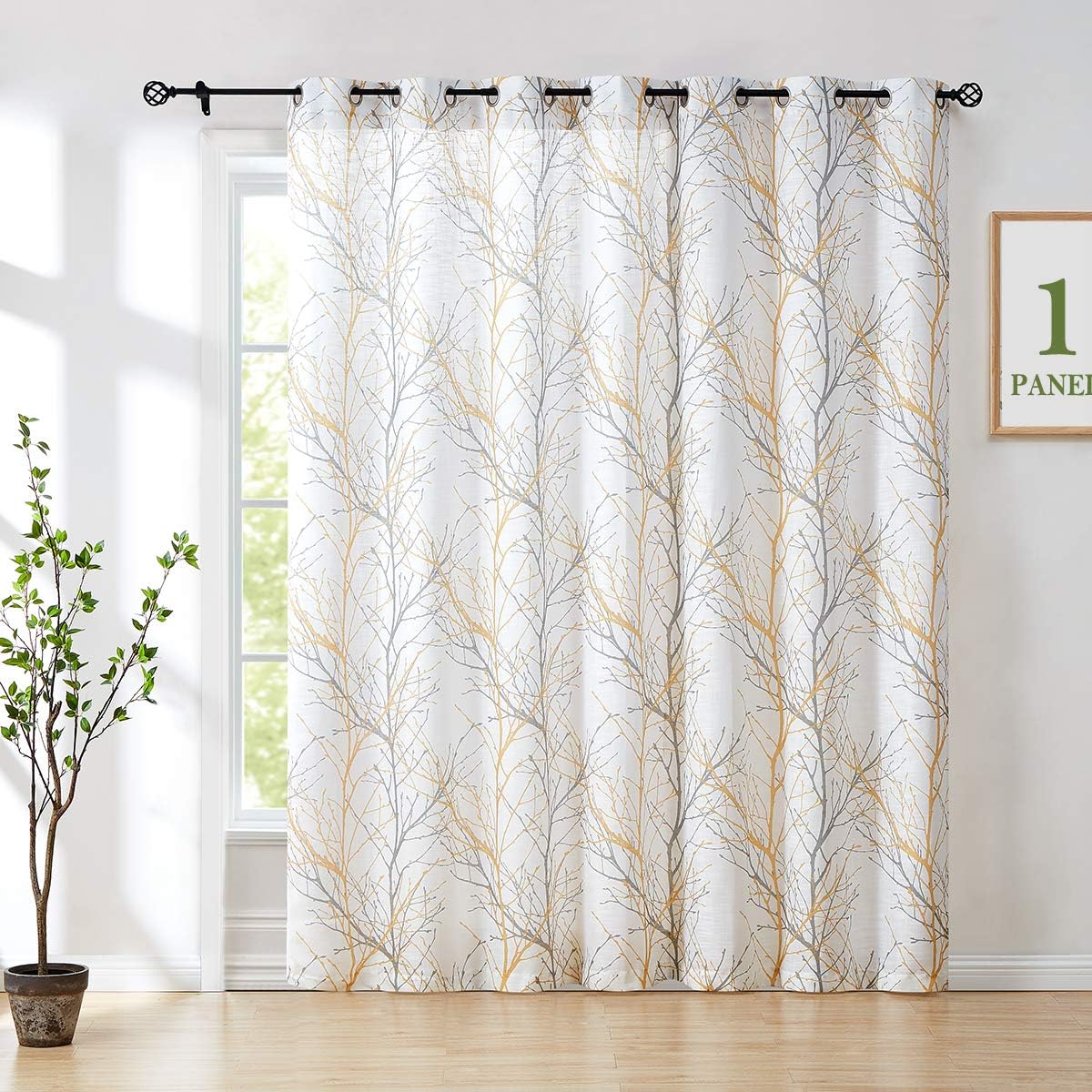FMFUNCTEX Tree Yellow White Sliding Door Curtain for Home Decor