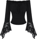 Renaissance Shirt for Women Off The Shoulder Bell Sleeve Top