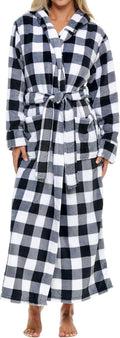 Alexander Del Rossa Womens Long Plush Hooded Robe in Buffalo Check