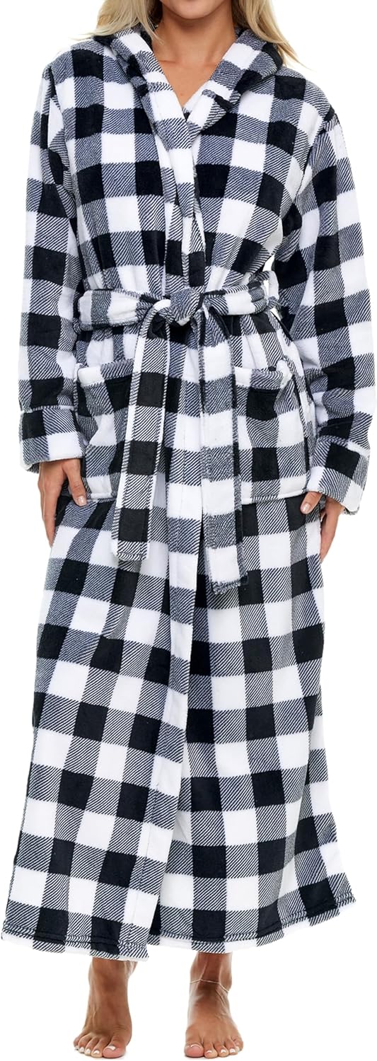 Long Plush Hooded Bathrobe for Women - Cozy and Stylish