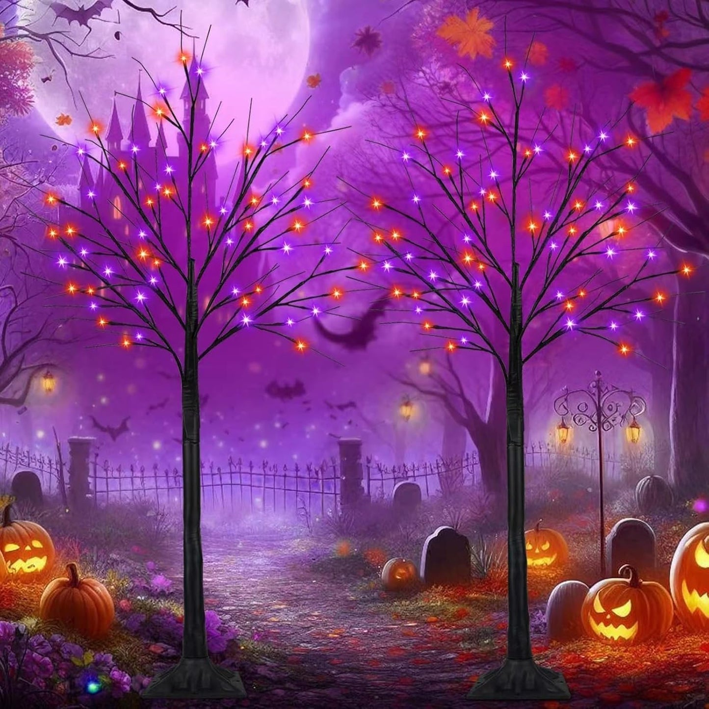 5FT Black Halloween Tree with Lights for Spooky Decorations