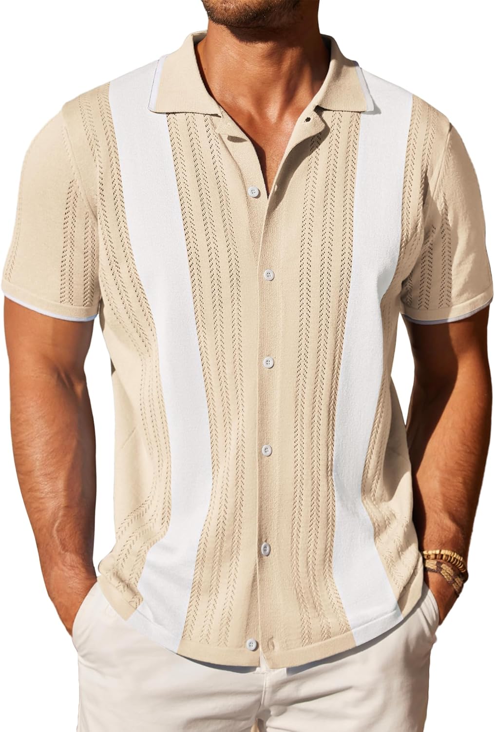 COOFANDY Men's Knit Button Down Shirt for Casual Beach Style