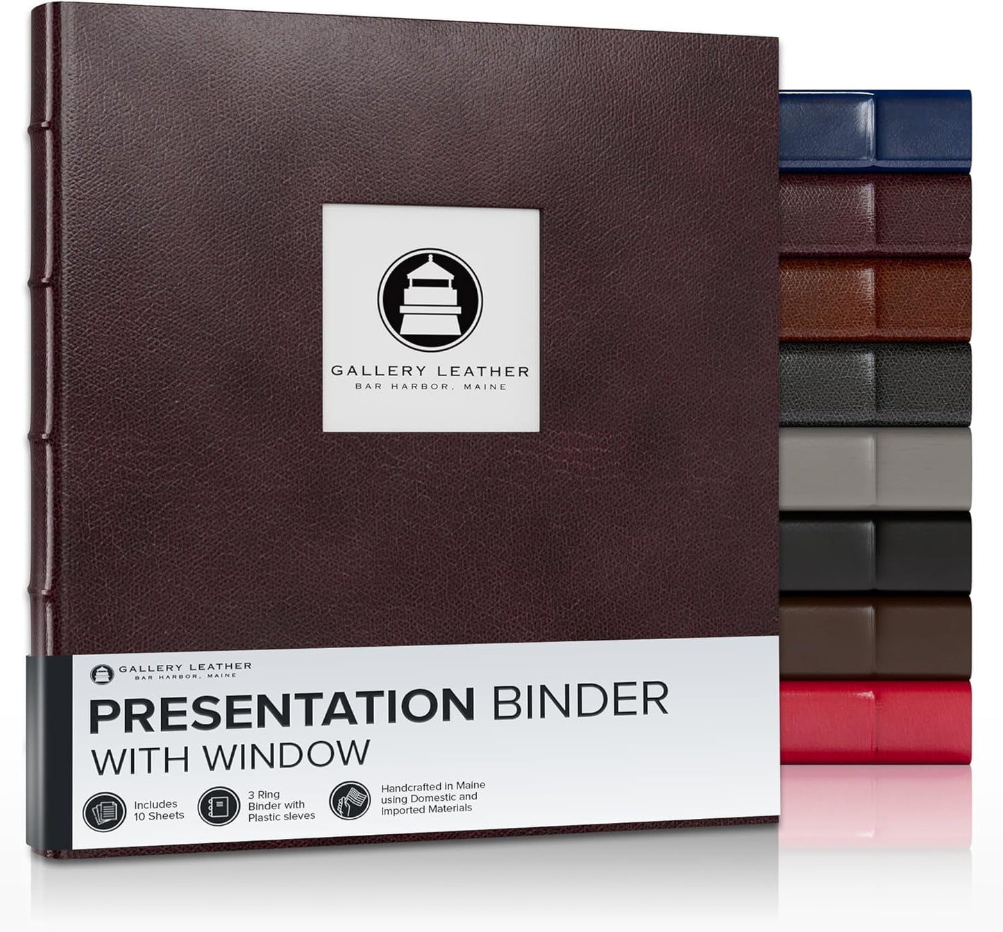 Gallery Leather 3 Ring Binder with Plastic Sleeves for Presentations