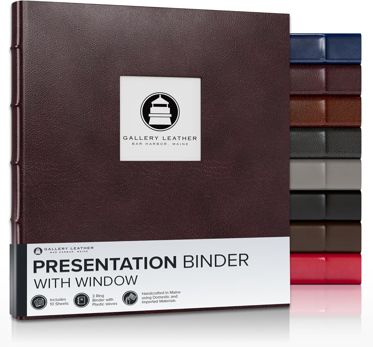 Gallery Leather 3 Ring Binder with Plastic Sleeves for Presentations