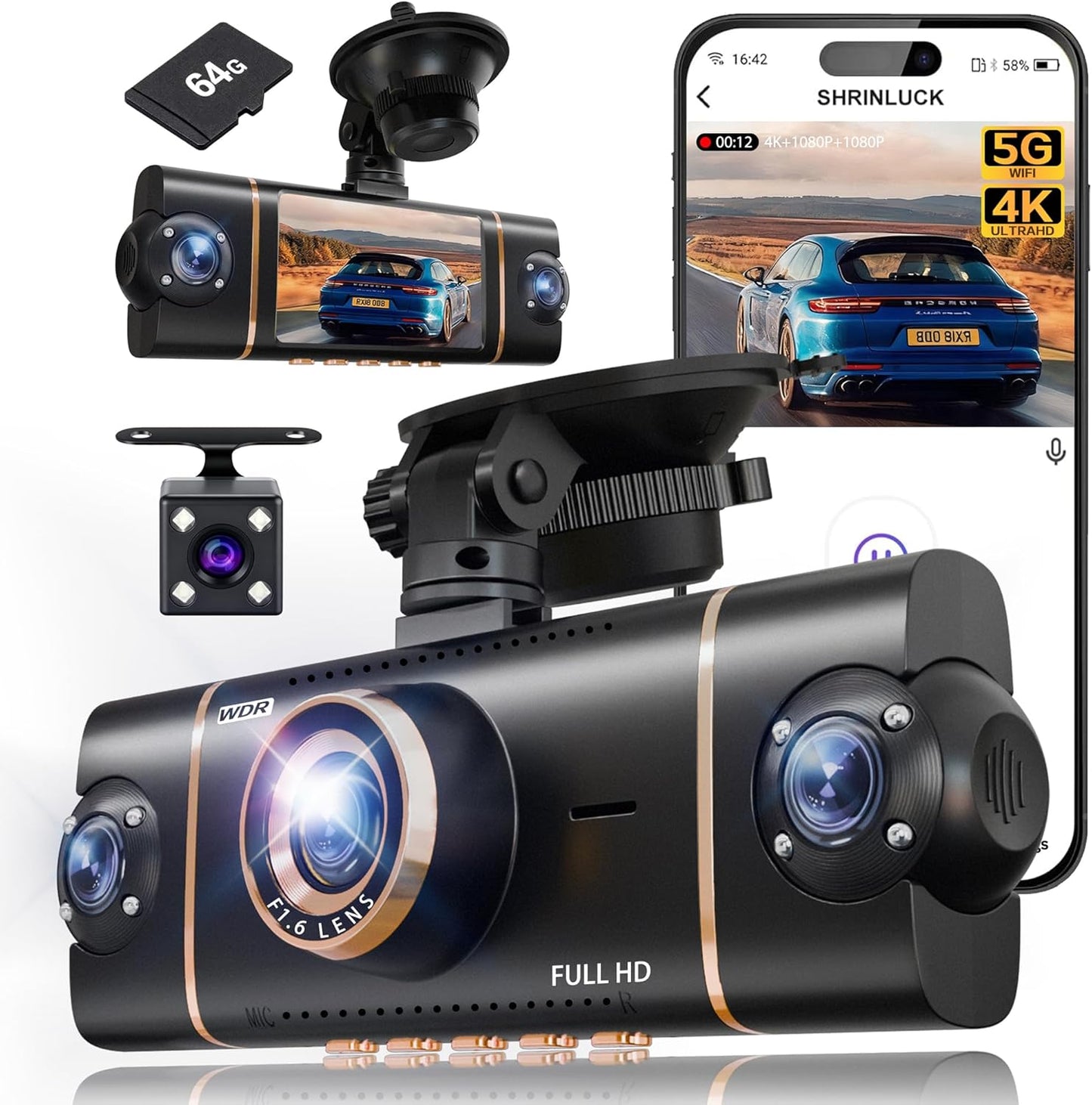 4 Channel 360 Dash Cam with 4K Front and 1080P Side Cameras