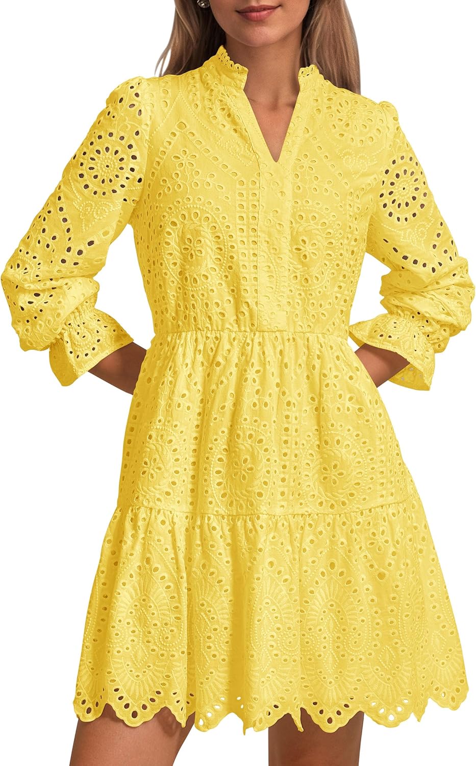 PRETTYGARDEN Women's Spring Long Puff Sleeve Mini Dress