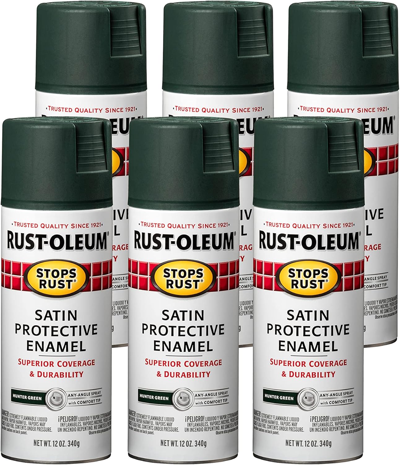Rust-Oleum Stops Rust Spray Paint, Satin Hunter Green, 6 Pack