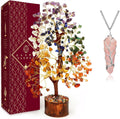 7 Chakra Healing Crystal Tree with Rose Quartz Necklaces - Positive