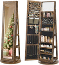 360 Swivel Jewelry Cabinet for Women Rustic Brown - Lockable Organizer