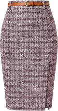 Tweed Pencil Skirt Knee Length High Waisted with Slit (Style SYHF)