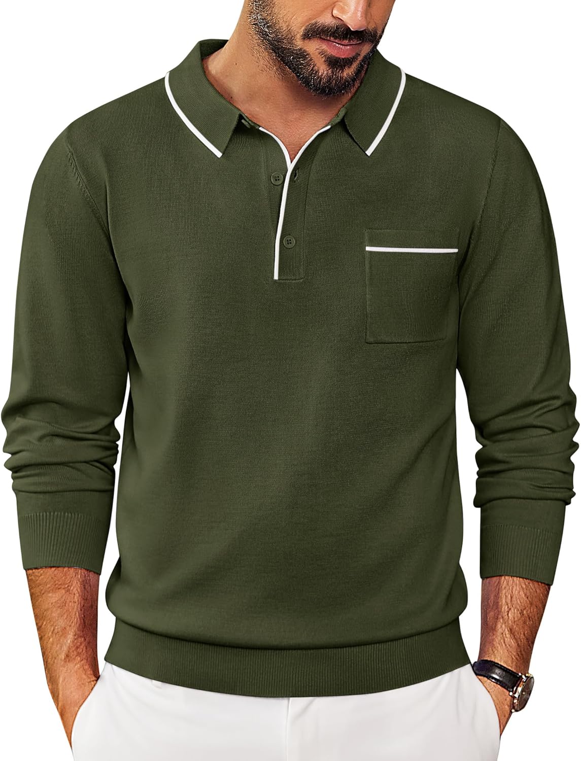 Stylish COOFANDY Mens Knit Polo Long Sleeve Sweater for All Occasions