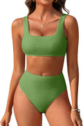 Women Ribbed High Waisted Bikini Set - Tummy Control Slim Fit