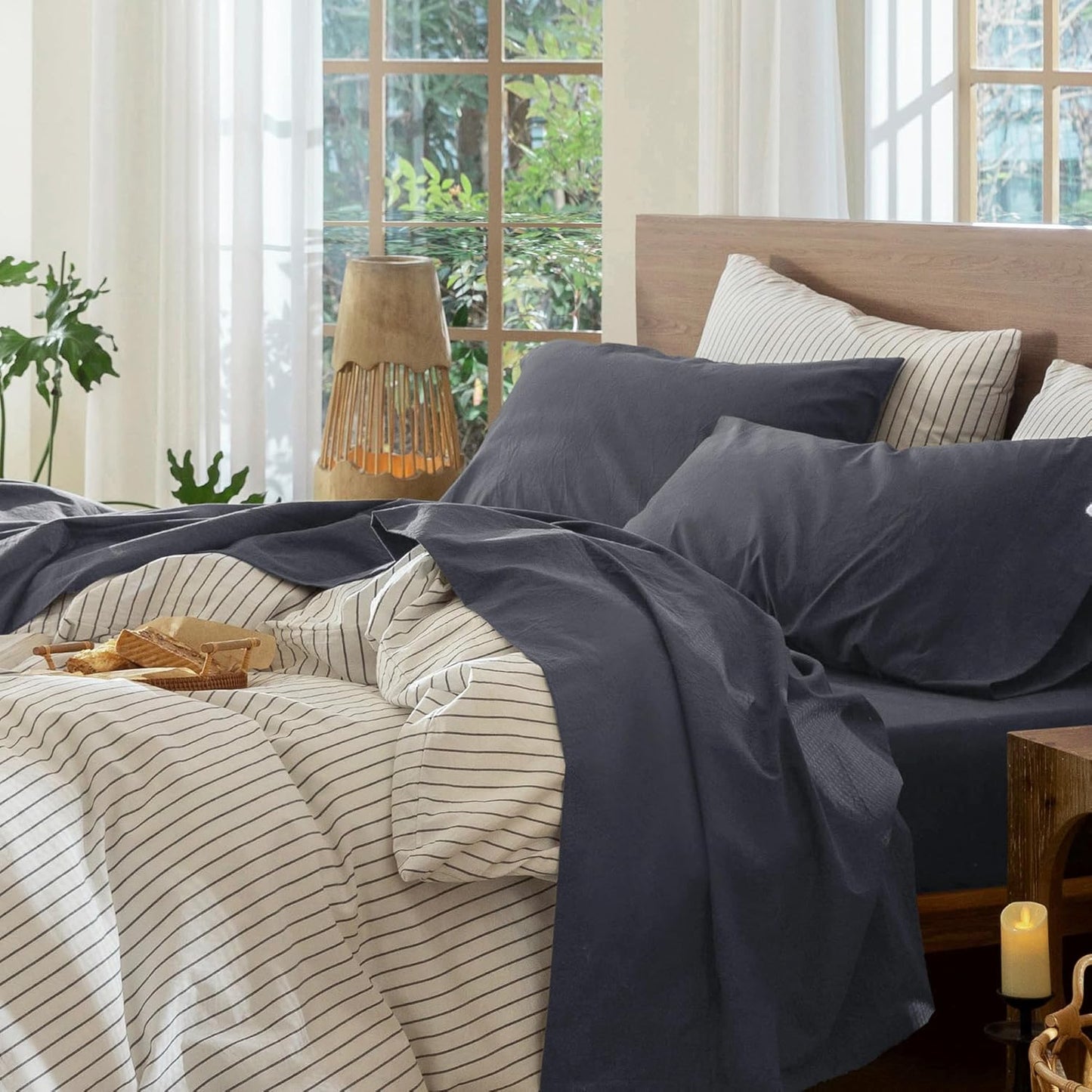 MooMee Queen Bedding Sheet Set in Solid Deep Grey for Comfort