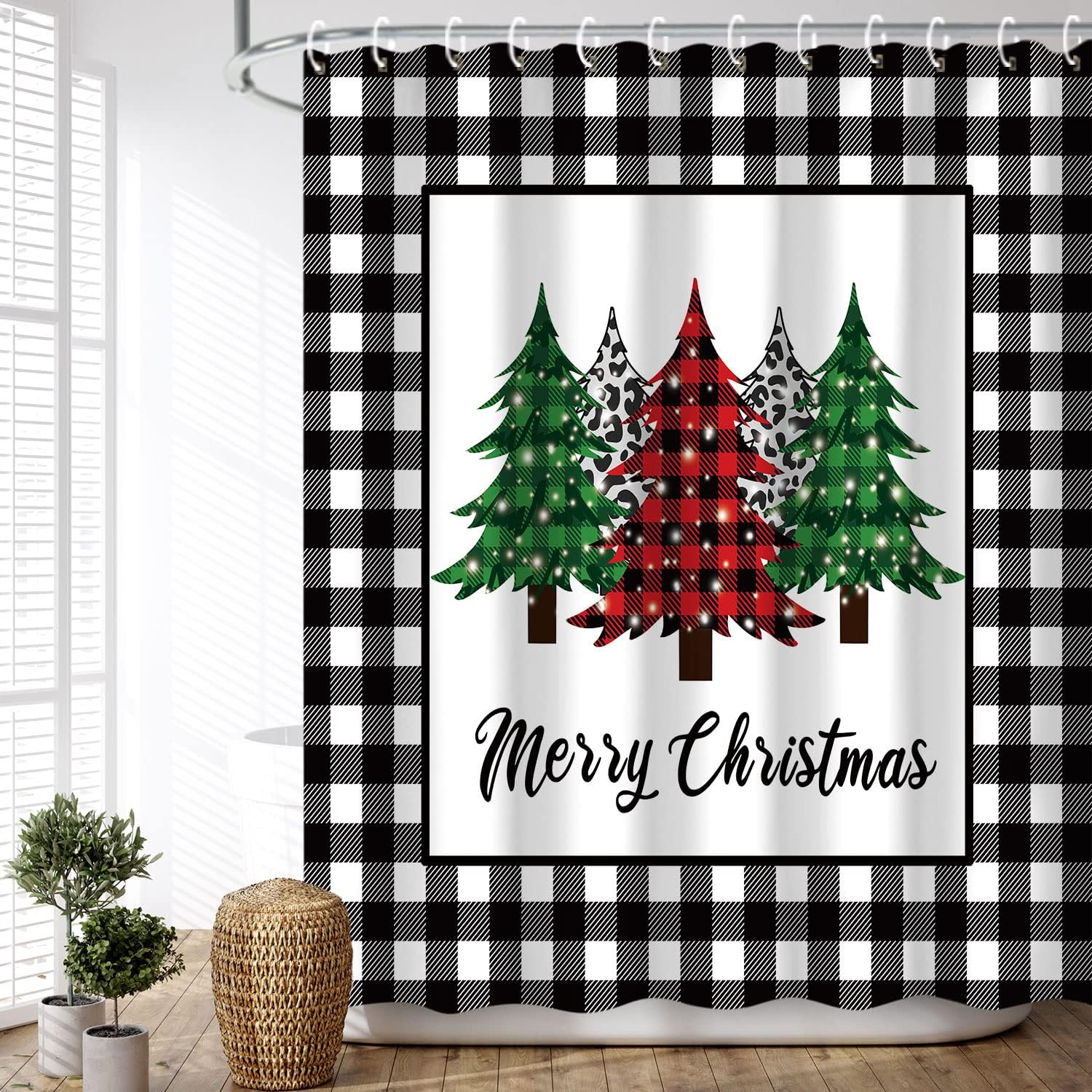 Waterproof Christmas Tree Shower Curtain Set