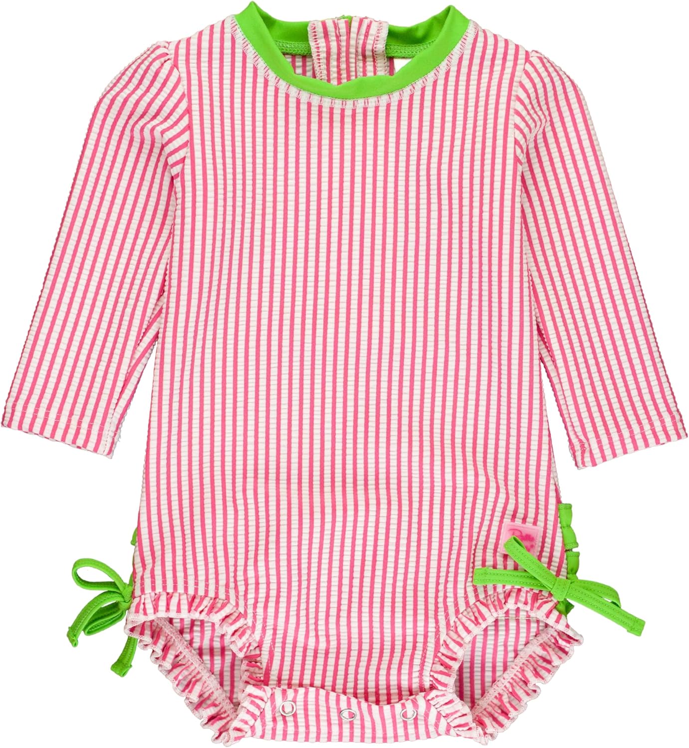 RuffleButts Baby Girls Seersucker Long Sleeve Rash Guard Swimsuit