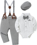 Baby Boy Tuxedo Outfit Set 0-18M - Gentleman's Suit with Beret