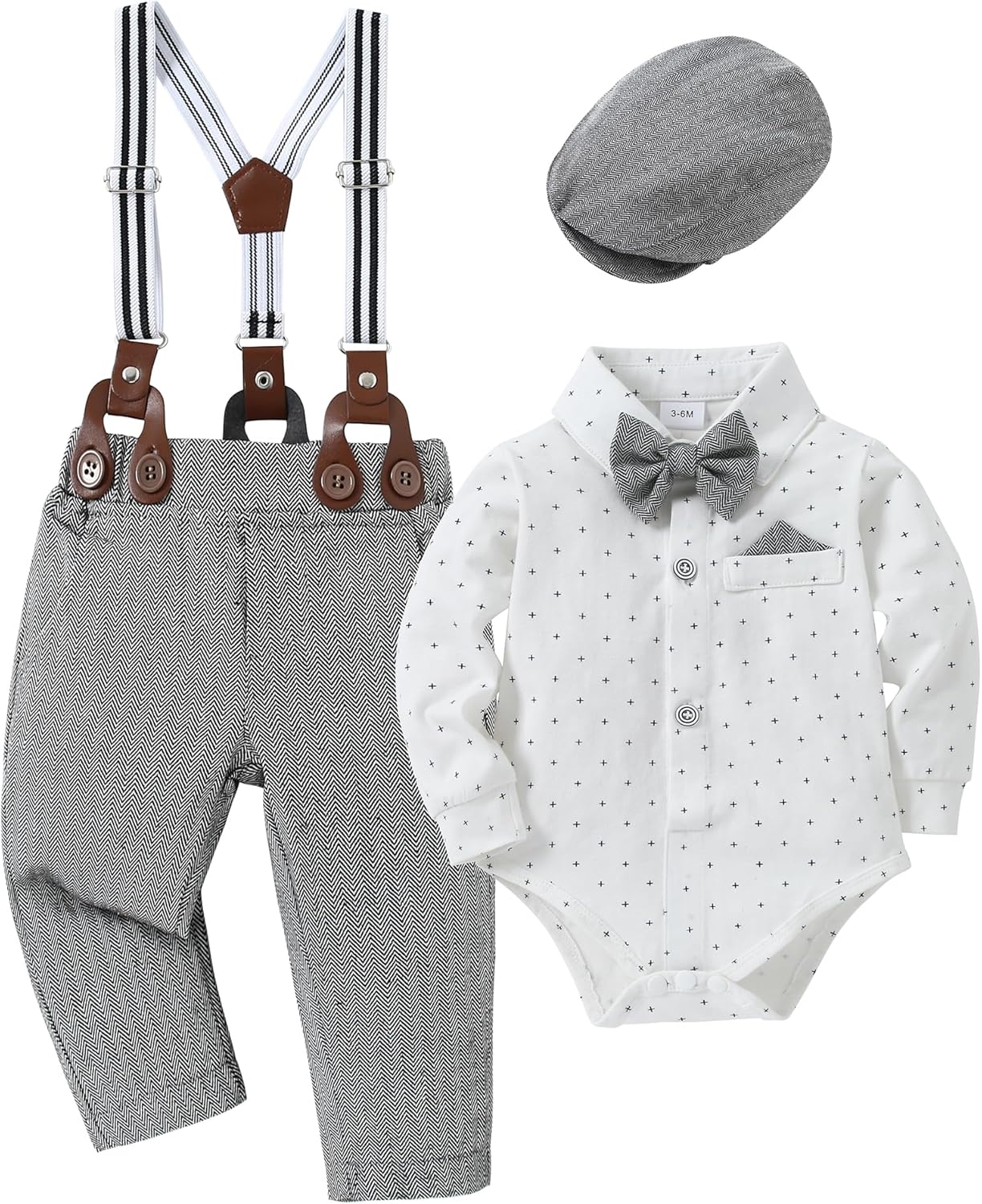 YALLET Baby Boy Clothes Set Tuxedo Suit with Bowtie & Hat