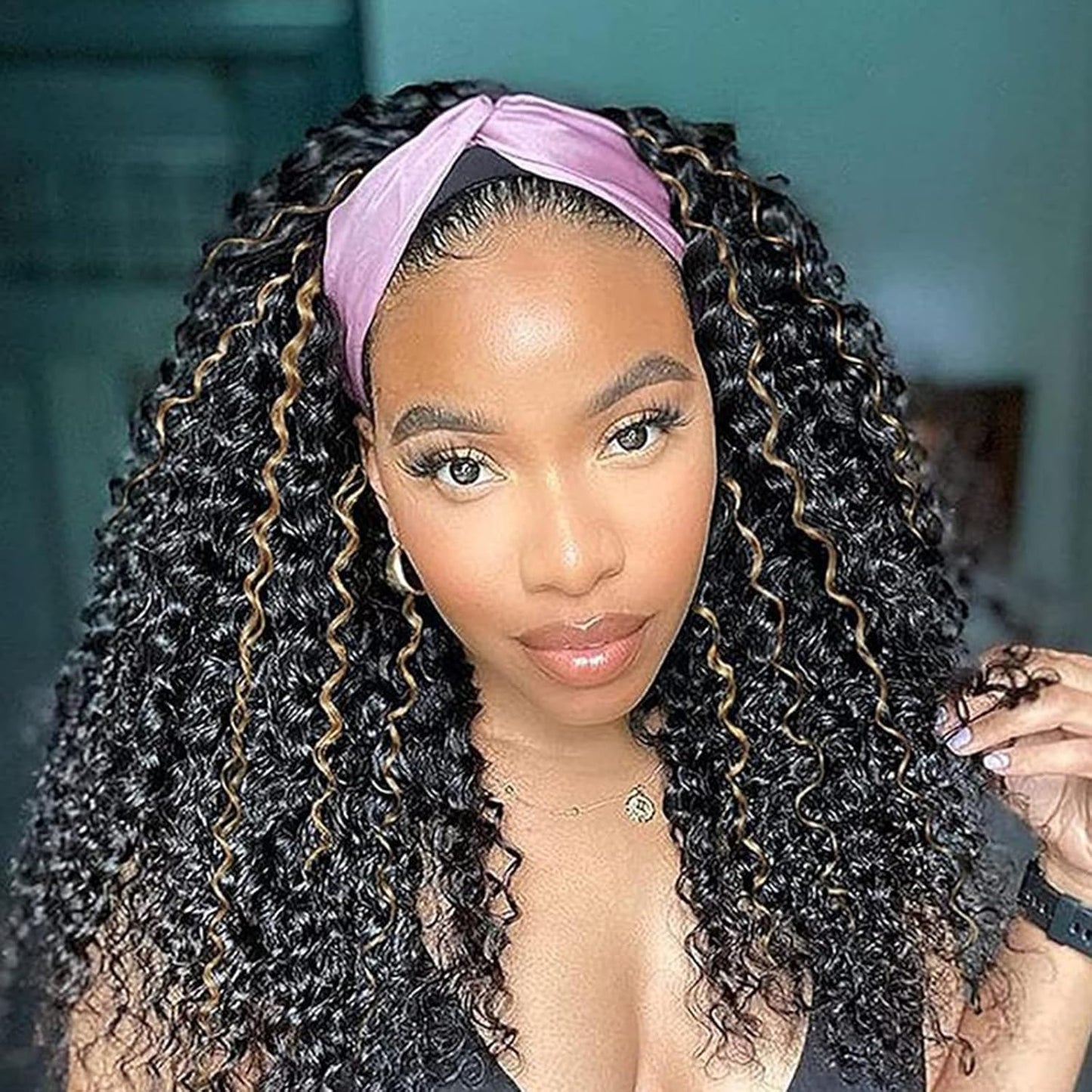 Headband Wig Curly 1B/27 Deep Wave 16in Human Hair Wigs