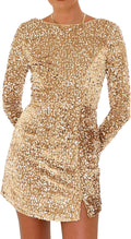 Sequin Bodycon Dress - Velvet Long Sleeve Backless Mini for Parties