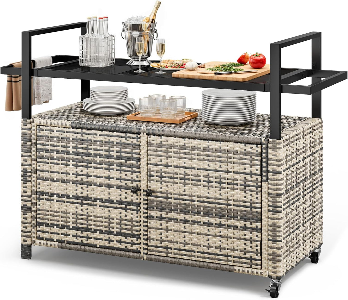 YITAHOME XL Outdoor Storage Cabinet with Wheels for Patio Use