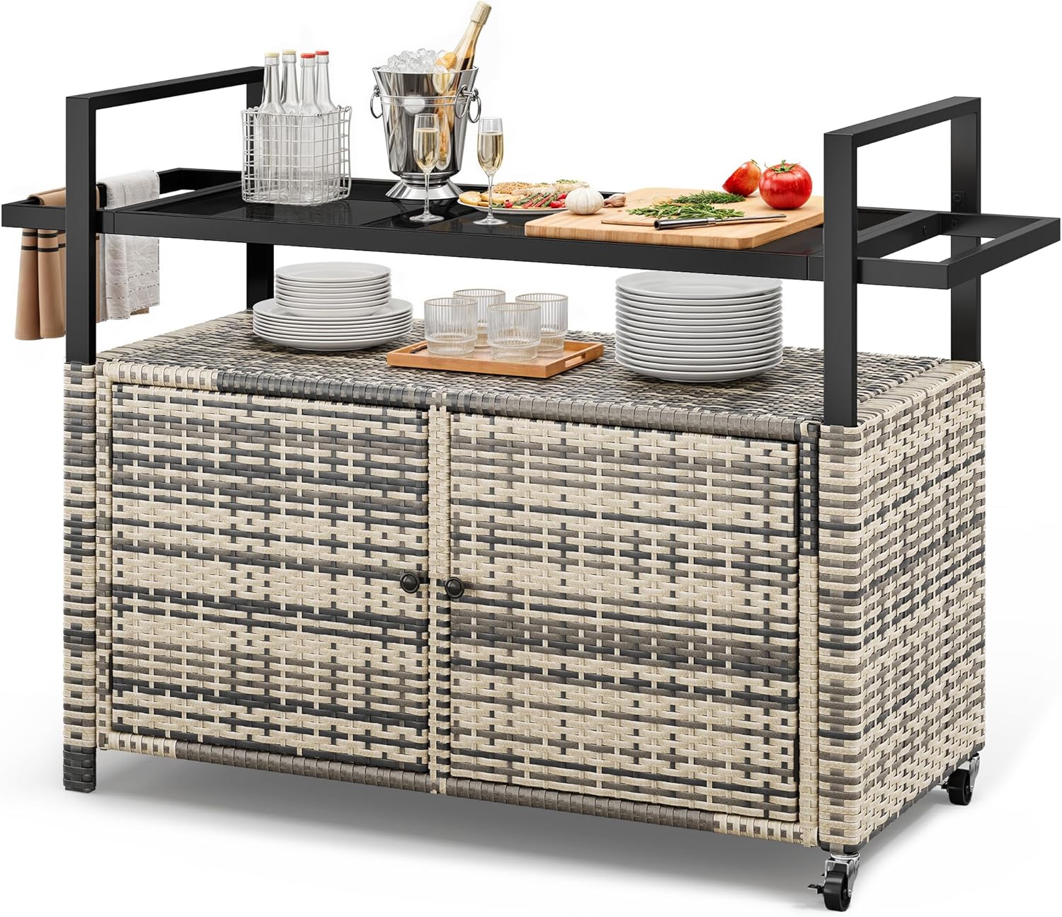 YITAHOME XL Outdoor Storage Cabinet with Wheels for Patio Use