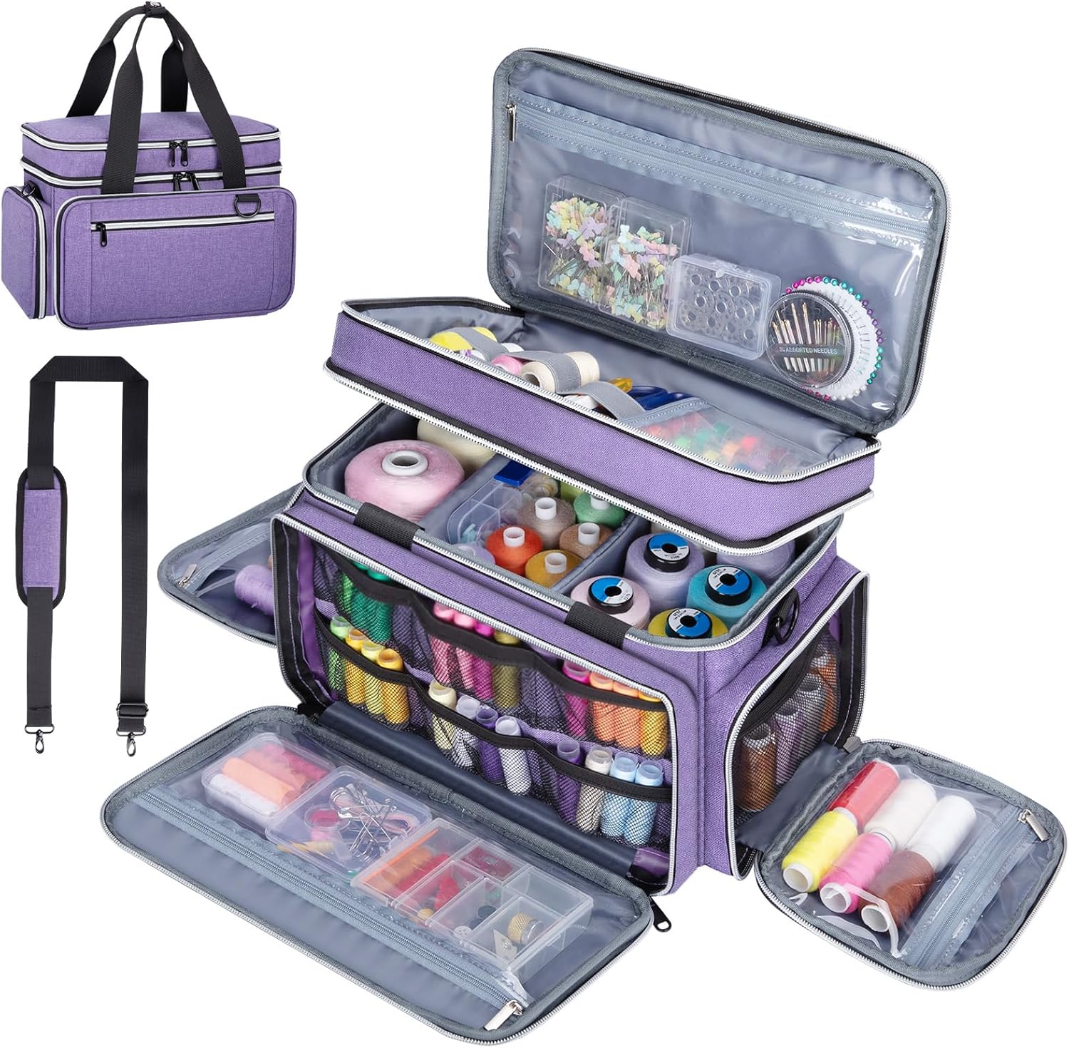 Large Sewing Supplies Organizer with Double Layer Design