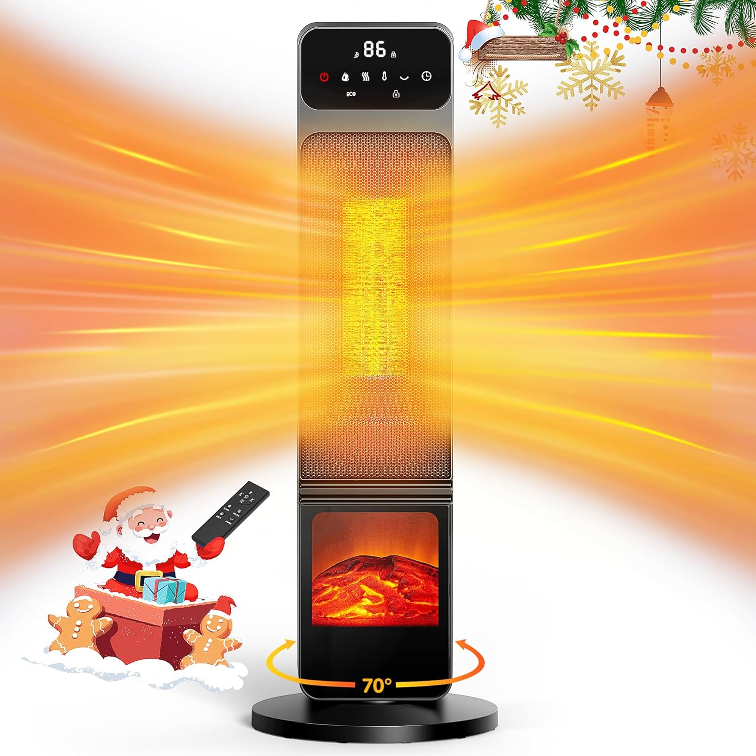 Riseon Electric Fireplace Heater: 1500W Power, Child Lock, ECO Mode