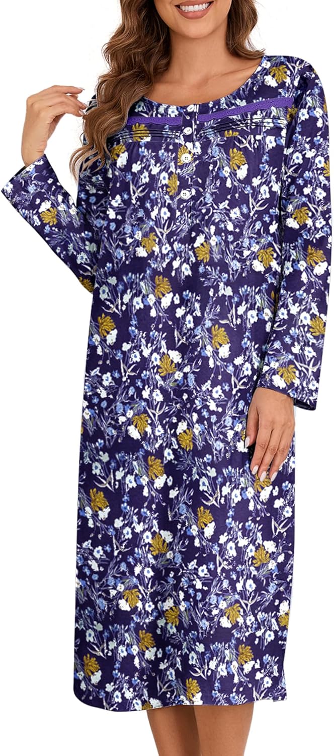 Bloggerlove Nightgowns for Women Soft Cotton Sleepwear S-3XL