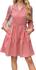 Theenkoln Womens Casual Midi Dress - Flattering Tiered Gingham Midi