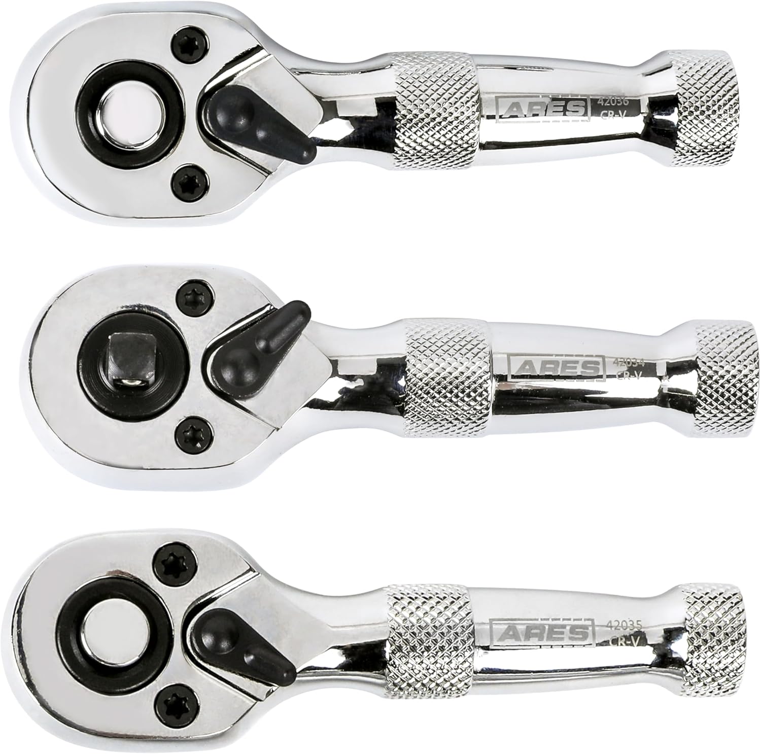 ARES 42142 3-Piece Stubby Ratchet Set for Tight Spaces