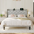 Full Size Upholstered Bed Frame Light Grey with Storage Headboard