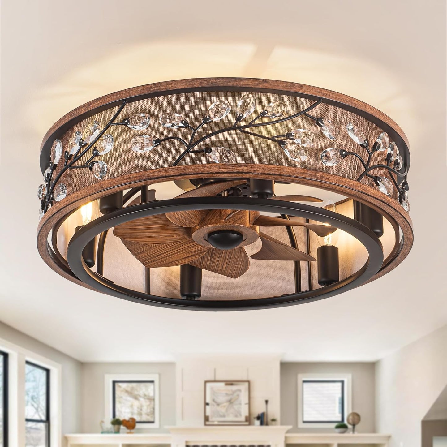 WWM 20in Low Profile Flush Mount Fandelier Ceiling Fan with Lights