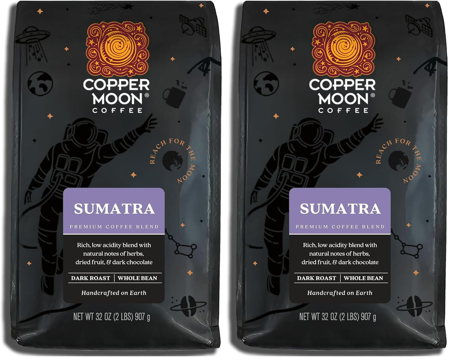 Copper Moon Dark Roast Whole Bean Coffee, Sumatra Blend 2 Lb