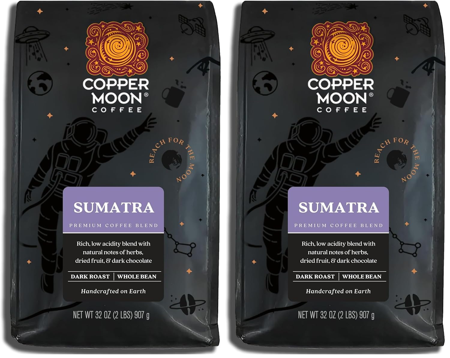 Copper Moon Dark Roast Whole Bean Coffee, Sumatra Blend 2 Lb