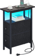 End Table with Charging Station and LED Light - Narrow Side Table